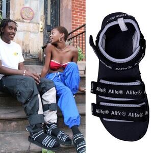 Alife Reflective Logo Dad Sandals Black Gray W7.5 M6